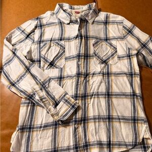 Levi's Cream Plaid Button-Down Shirt with Navy and Mustard Print